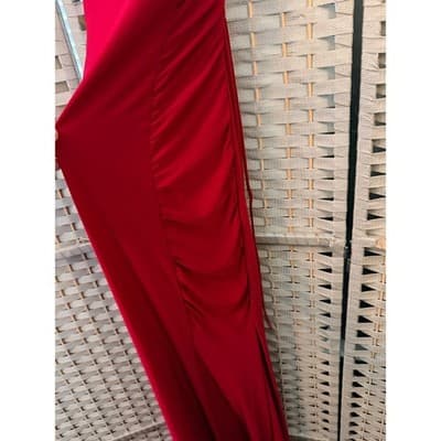Jump Apparel Ruched Maxi Formal Dress 9/10 Red Scrappy Lace Up Criss Cross Back - Thumbnail 5