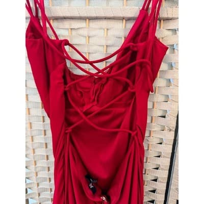 Jump Apparel Ruched Maxi Formal Dress 9/10 Red Scrappy Lace Up Criss Cross Back - Thumbnail 15