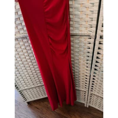 Jump Apparel Ruched Maxi Formal Dress 9/10 Red Scrappy Lace Up Criss Cross Back - Thumbnail 6