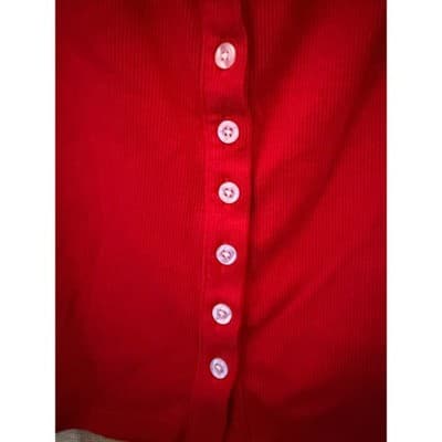 Women's Button Up Ribbed Details Tank Top S Red Scoop Neckline Sleeveless - Thumbnail 4
