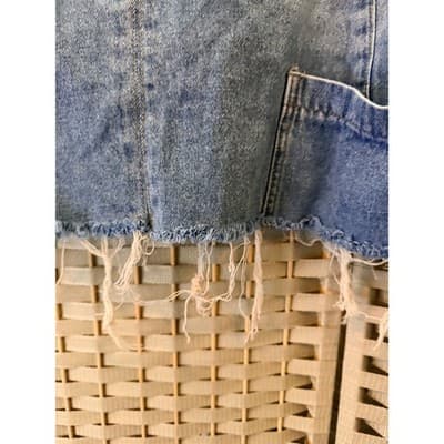 Women’s Denim Mini Dress Light Wash Sleeveless Frayed Hem Overall Style Large - Thumbnail 4