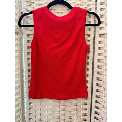 Women's Button Up Ribbed Details Tank Top S Red Scoop Neckline Sleeveless - Thumbnail 9