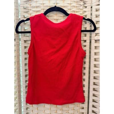 Women's Button Up Ribbed Details Tank Top S Red Scoop Neckline Sleeveless - Thumbnail 10