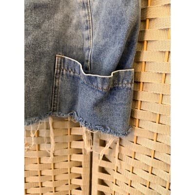 Women’s Denim Mini Dress Light Wash Sleeveless Frayed Hem Overall Style Large - Thumbnail 5