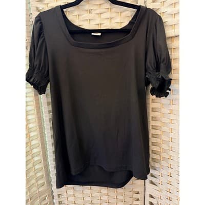 MISIFI Women's Square Neck Ruched Puff Short Sleeve Casual Blouse Black M - Thumbnail 3