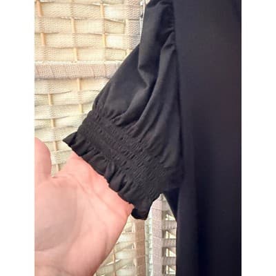 MISIFI Women's Square Neck Ruched Puff Short Sleeve Casual Blouse Black M - Thumbnail 5