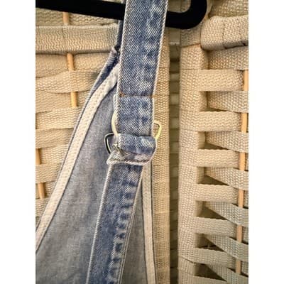 Women’s Denim Mini Dress Light Wash Sleeveless Frayed Hem Overall Style Large - Thumbnail 12