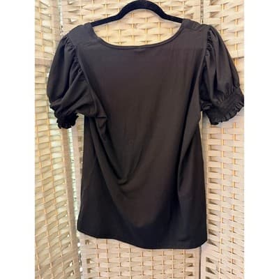 MISIFI Women's Square Neck Ruched Puff Short Sleeve Casual Blouse Black M - Thumbnail 7
