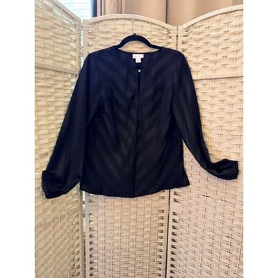 Liz Claiborne Long Sleeve Black Two Tone Stripe Gold Button XS Keyhole Neckline