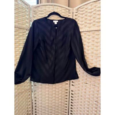 Liz Claiborne Long Sleeve Black Two Tone Stripe Gold Button XS Keyhole Neckline - Thumbnail 2
