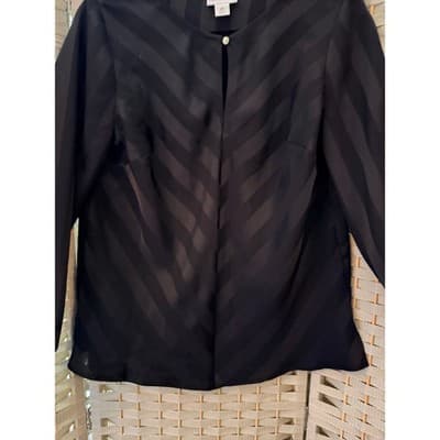 Liz Claiborne Long Sleeve Black Two Tone Stripe Gold Button XS Keyhole Neckline - Thumbnail 3