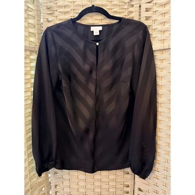 Liz Claiborne Long Sleeve Black Two Tone Stripe Gold Button XS Keyhole Neckline - Thumbnail 4