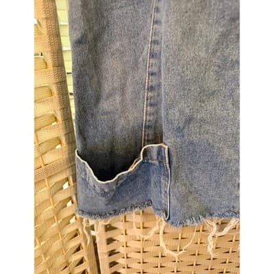 Women’s Denim Mini Dress Light Wash Sleeveless Frayed Hem Overall Style Large - Thumbnail 3