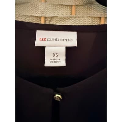 Liz Claiborne Long Sleeve Black Two Tone Stripe Gold Button XS Keyhole Neckline - Thumbnail 9