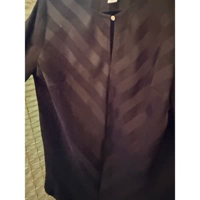 Liz Claiborne Long Sleeve Black Two Tone Stripe Gold Button XS Keyhole Neckline - Thumbnail 10