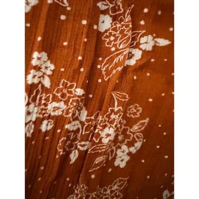 Three Dots Burnt Orange Floral Wide Leg Pants Small Boho Pull On Elastic Waist - Thumbnail 4