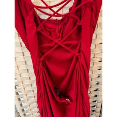 Jump Apparel Ruched Maxi Formal Dress 9/10 Red Scrappy Lace Up Criss Cross Back - Thumbnail 19