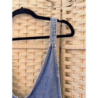 Women’s Denim Mini Dress Light Wash Sleeveless Frayed Hem Overall Style Large - Thumbnail 7