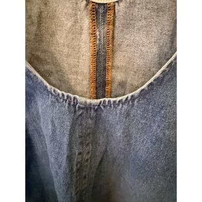 Women’s Denim Mini Dress Light Wash Sleeveless Frayed Hem Overall Style Large - Thumbnail 11