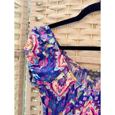 Lily Rose Floral Boho Mini Dress Purple Pink Off Shoulder Fit Flare XS - Thumbnail 7