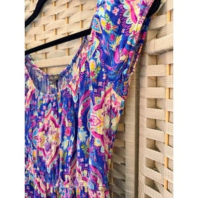 Lily Rose Floral Boho Mini Dress Purple Pink Off Shoulder Fit Flare XS - Thumbnail 9