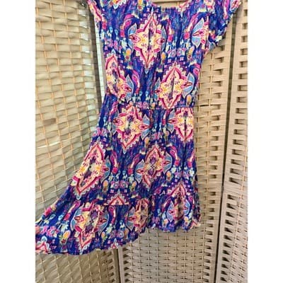 Lily Rose Floral Boho Mini Dress Purple Pink Off Shoulder Fit Flare XS - Thumbnail 12