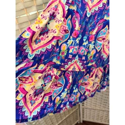 Lily Rose Floral Boho Mini Dress Purple Pink Off Shoulder Fit Flare XS - Thumbnail 13