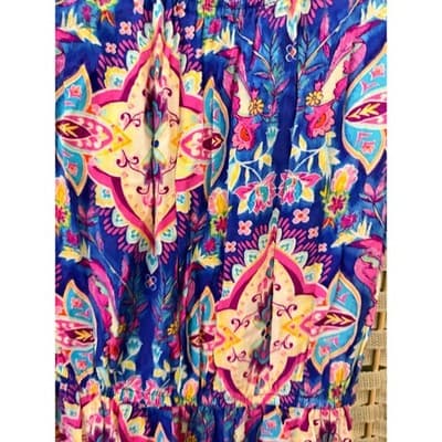 Lily Rose Floral Boho Mini Dress Purple Pink Off Shoulder Fit Flare XS - Thumbnail 14