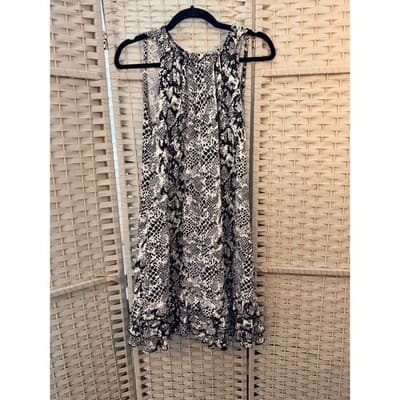 R& K Originals Snake Print Tiered Ruffle Hem Sleeveless Mini Dress Black White S
