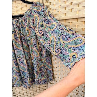 American Living Paisley Print Peasant Blouse Multicolor L Three Quarter Sleeve - Thumbnail 4