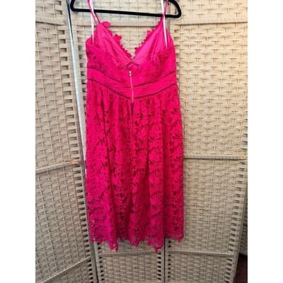Bardot Roxy Lace Eyelet Midi Dress XL/12 Hot Pink Fit Flare Spaghetti Strap NWT - Thumbnail 11