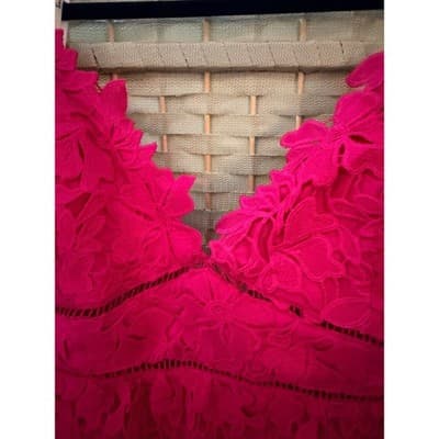 Bardot Roxy Lace Eyelet Midi Dress XL/12 Hot Pink Fit Flare Spaghetti Strap NWT - Thumbnail 8
