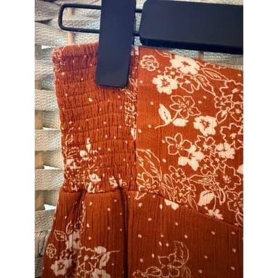Three Dots Burnt Orange Floral Wide Leg Pants Small Boho Pull On Elastic Waist - Thumbnail 5