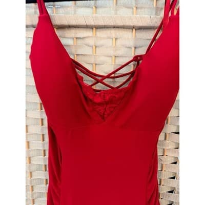 Jump Apparel Ruched Maxi Formal Dress 9/10 Red Scrappy Lace Up Criss Cross Back - Thumbnail 3