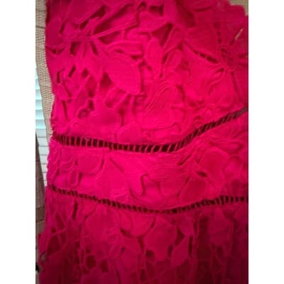 Bardot Roxy Lace Eyelet Midi Dress XL/12 Hot Pink Fit Flare Spaghetti Strap NWT - Thumbnail 7