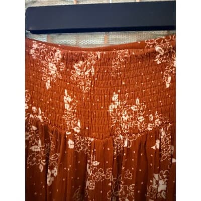 Three Dots Burnt Orange Floral Wide Leg Pants Small Boho Pull On Elastic Waist - Thumbnail 11