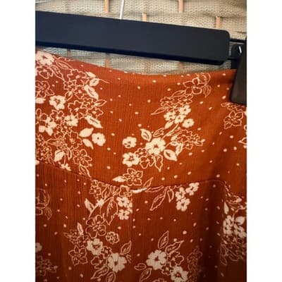 Three Dots Burnt Orange Floral Wide Leg Pants Small Boho Pull On Elastic Waist - Thumbnail 6