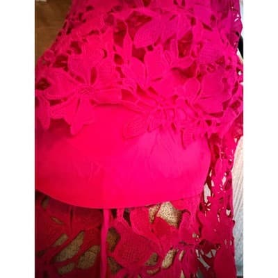 Bardot Roxy Lace Eyelet Midi Dress XL/12 Hot Pink Fit Flare Spaghetti Strap NWT - Thumbnail 18