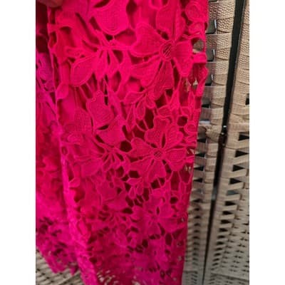 Bardot Roxy Lace Eyelet Midi Dress XL/12 Hot Pink Fit Flare Spaghetti Strap NWT - Thumbnail 10