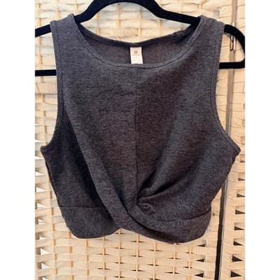 90 Degrees Twist Front Hemline Tank Top S Gray Cropped Crew Neckline Sleeveless - Thumbnail 2