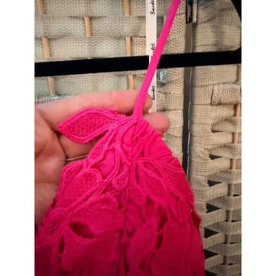 Bardot Roxy Lace Eyelet Midi Dress XL/12 Hot Pink Fit Flare Spaghetti Strap NWT - Thumbnail 9