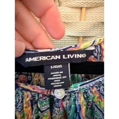 American Living Paisley Print Peasant Blouse Multicolor L Three Quarter Sleeve - Thumbnail 7