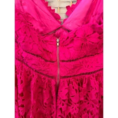 Bardot Roxy Lace Eyelet Midi Dress XL/12 Hot Pink Fit Flare Spaghetti Strap NWT - Thumbnail 13