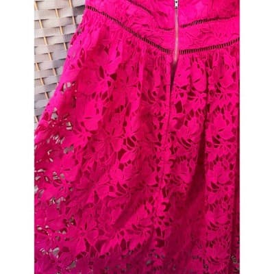 Bardot Roxy Lace Eyelet Midi Dress XL/12 Hot Pink Fit Flare Spaghetti Strap NWT - Thumbnail 14