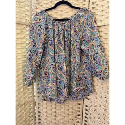 American Living Paisley Print Peasant Blouse Multicolor L Three Quarter Sleeve