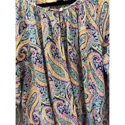 American Living Paisley Print Peasant Blouse Multicolor L Three Quarter Sleeve - Thumbnail 5