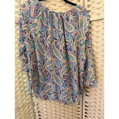 American Living Paisley Print Peasant Blouse Multicolor L Three Quarter Sleeve - Thumbnail 10