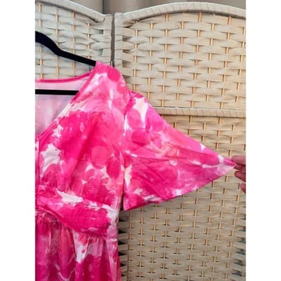 SHEIN Pink Floral Maxi Dress Women’s XL Empire Waist Flutter Sleeve Boho - Thumbnail 6