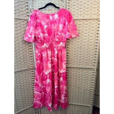 SHEIN Pink Floral Maxi Dress Women’s XL Empire Waist Flutter Sleeve Boho - Thumbnail 8