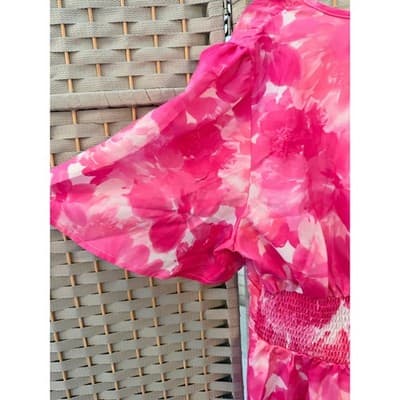 SHEIN Pink Floral Maxi Dress Women’s XL Empire Waist Flutter Sleeve Boho - Thumbnail 10